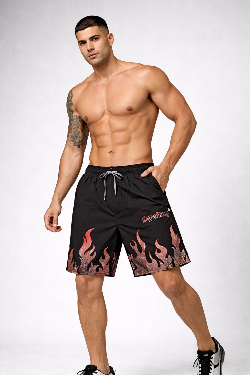 2-pack of men's NS Lycra sports shorts - solid & printed | above knee training shorts