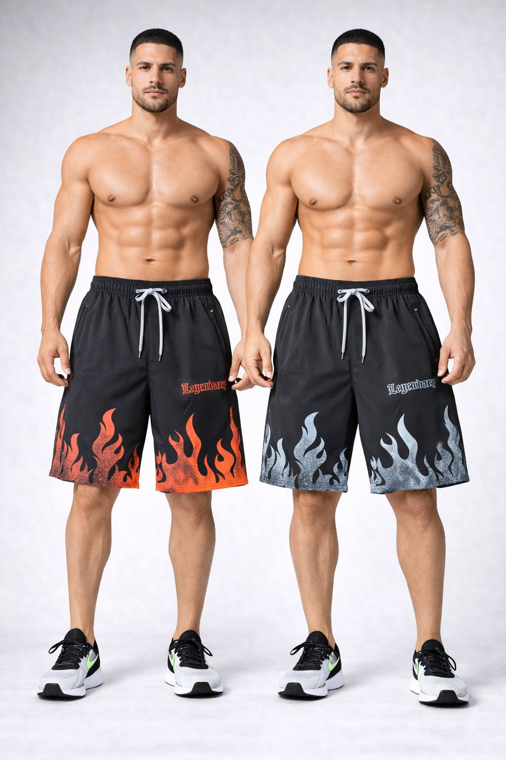 2-pack of men's NS Lycra sports shorts - solid & printed | above knee training shorts