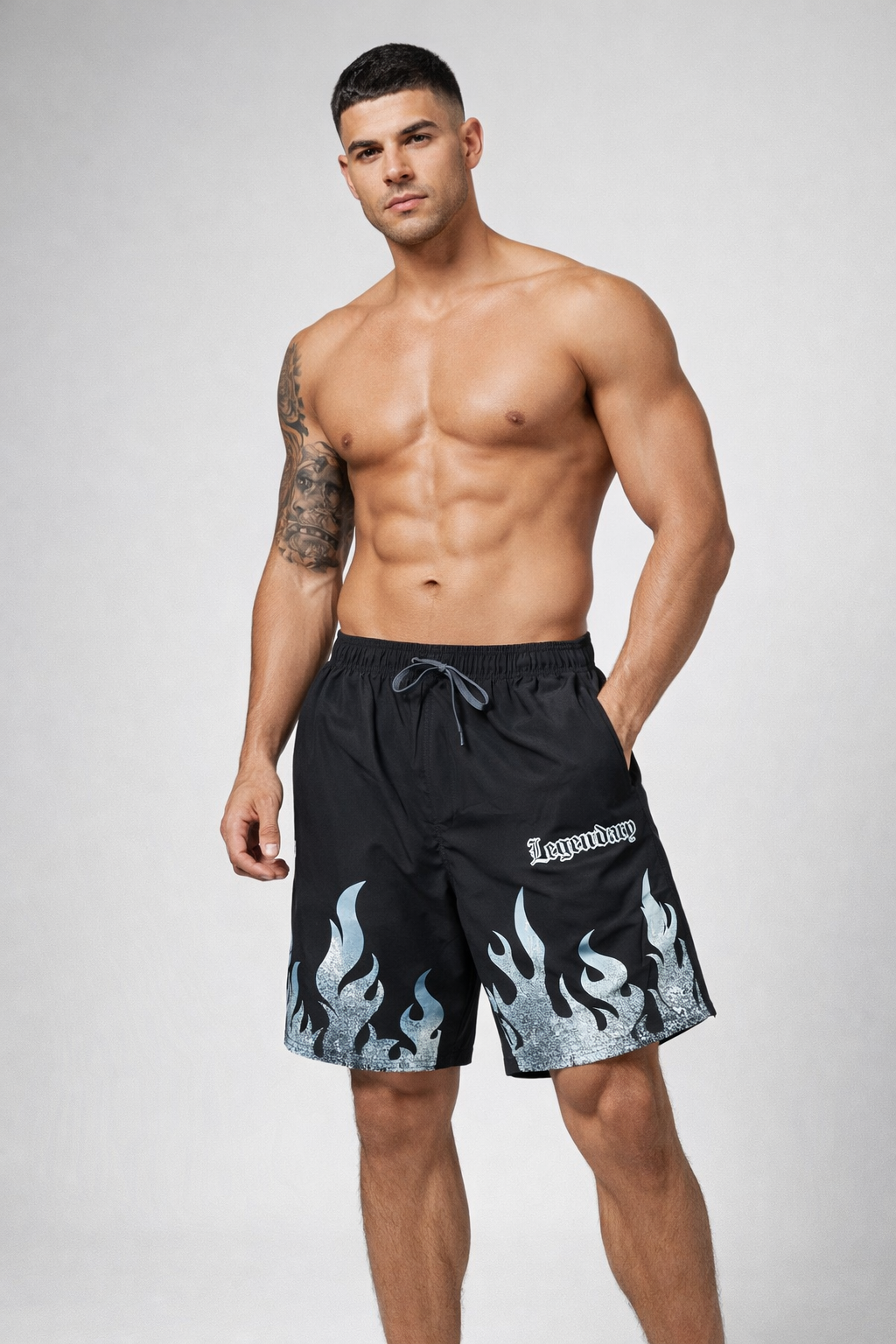 2-pack of men's NS Lycra sports shorts - solid & printed | above knee training shorts